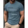 Camiseta de Manga Corta con Estampado de Rayas de Moda para Hombre 2026, Negra, Hombro Normal, Cuello Pequeño, Camiseta Deportiva Casual