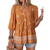 Camisa Informal Holgada de Verano 2026 Transfronteriza Estilo Bohemio Floral de Manga Corta con Botones y Cuello en V con Volantes Babydoll