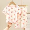 Pijama infantil fino de seda gelada para meninas, pijama de verão com ar condicionado, roupa de renda para meninas, desenho animado, manga curta, roupas de casa da moda