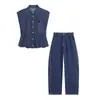 Ins ropa de mujer transfronteriza al por mayor tejido mixto con hombreras crop camisa falda 7703454 pantalones tipo cubo 7744454