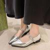 Zapatos Mary Jane de Tacón Grueso Estilo Francés Zapatos de Primavera y Otoño para Mujer Zapatos Pequeños de Cuero Elegantes de Punta Nueva Zapatos plateados
