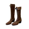 Botas Vaqueras Marrones para Mujer 2026 Modelo Nuevo, Botas Holgadas de Tacón Grueso Estilo Wasteland, Botas Largas de Dos Formas de Usar por Encima de la Rodilla