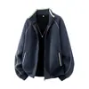 Chaqueta de estilo retro americano con costuras de contraste y cuello alto para hombre, moda urbana de tendencia, corte holgado, abrigo casual versátil para parejas, sudadera para hombre