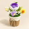 Planta em Vaso Grande de Crochê Feita à Mão Ornamento para Mesa de Escritório Planta Verde Decoração de Interior Vaso de Flores Simulado Flor de Girassol