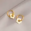 Brincos de Aço Titânio Girassol Dourado Estilo Francês, Design de Nicho da Moda e Versátil do Instagram, Brincos e Brincos de Alta Qualidade