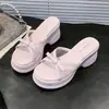 Chinelos de Laço Estilo Fada Francesa Doces para Mulheres, Uso Externo de Verão, Novo Modelo 2026, Tamanho Pequeno, Sandálias Plataforma Aumentadoras de Altura