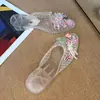 Estilo Popular Coreano Cubierta para la Cabeza Sandalias de Gel con Punta de Cristal Sandalias de Cuña Huecas para Mujer Zapatillas sin Cierre Semiacubiertas para Mujer