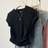Camiseta Corta Irregular de Algodón Puro para Mujer 2026 Nueva Ajustada de Verano con Cintura Fruncida para Ceñir Mangas Cortas Top de Chica Atrevida