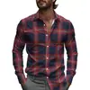 Camisas de Negocios para Hombre Transfronterizas con Patrones de Cuadros Rayados, Camisas de Manga Larga para Hombre, Tops de Primavera de Cuello con Botones