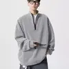 Sudadera Retro con Cuello Alto y Media Cremallera para Hombre, Top Holgado de Manga Larga para Otoño, Chaqueta Gris Casual de Moda