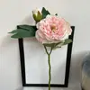 Flor Artificial de Peônia com 2 Cabeças, Peônia de Borda Queimada, Flor de Lótus Artificial, Decoração Vintage para Sala de Estar em Casa, Peônia em Pintura a Óleo Estilo Chinês