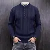 2026 Novo Outono/Inverno Transfronteiriço Masculino Estilo Old Money Suéter de Tricô Trançado com Gola Henley Falso Duas Peças, Casual Plus Size