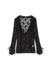 Primavera 2025 Zr Comercio Exterior Wholesale Diseño de Moda para Mujer Estilo Europeo y Americano Top Decorativo de Encaje en Capas de Manga Larga con Cuello en V