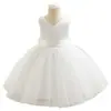 Vestido de Malla para Bebé Niña de Un Año Vestido de Princesa Cuello en V Lazo Vestido Abullonado Transfronterizo Festival Lujo Ligero de Alta Gama