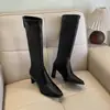 Botas altas para mujer con tacón grueso, colección otoño/invierno 2026, ajustadas, de caña alta, elásticas, con cremallera trasera, botas de montar