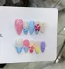 Unhas Usáveis Artesanais Puras Nai Zi para Primavera e Verão com Relevo 3D Esculpido e Estilo de Pintura Colorida B285, Vibe de Desejo Puro, Estilo Europeu e Americano