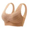 Sujetador deportivo de seda helada transpirable con tirantes anchos y espalda descubierta para mujer, de algodón burbuja con encaje, sin aro, sin costuras, talla grande, ropa interior fina