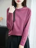 Camiseta de Manga Longa Dupla Face de Algodão Mercerizado para Primavera e Verão Feminina, Gola Redonda, Algodão Puro de Fibra Longa, Top Soltinho de Algodão Penteado, Camiseta Base