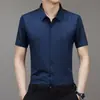 Camisa de manga corta fina y transpirable de seda helada con solapa de verano, ajuste slim, casual, sin marcas, para negocios, moda de mediana edad, camisa de alta gama