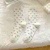 Calcetines Blancos para Mujer, Estilo Otoño, Moño en Forma de Corazón, Algodón Puro, Calcetines de Media Pantorrilla, Estilo Princesa, Encaje Lolita, Calcetines Largos con Volantes
