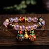 Pulsera de Vidrio Gris Fragante Medio Azucarado Estilo Igual que Yong de Beijing Vidrio con Lámina de Oro Corazón de Azúcar Ágata Pulsera de Bestia Devoradora de Oro Venta Caliente en Lugares Turísticos