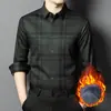 Nueva camisa de franela con forro, sin costuras, a cuadros, de manga larga para hombre, base sin arrugas para negocios casual
