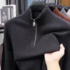 Suéter de Tricô com Zíper e Gola Alta Masculino Outono/Inverno 2025, Suéter Quente Casual Espesso para Pais de Meia-Idade
