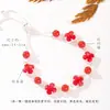 Pulsera de Abalorios de Cristal de Fresa Natural y Trébol de la Suerte para Mujer, Moda de Lujo Ligero Pulsera de Trébol de Cuatro Hojas y Cristal Blanco Joyería al por Mayor