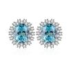 Pendientes de plata de ley 925 con topacio azul marino para mujer, con incrustaciones de diamantes redondos, estilo coreano, color de alta calidad, ¡2024!