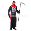 Fiesta de Halloween disfraz de juego calavera túnica negra traje de mensajero disfraz de actuación cospaly disfraz de actuación en escenario venta al por mayor