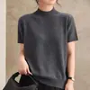 Camisa Básica Pulôver Tricô Manga Curta Feminina Cor Sólida Mistura de Lã Cashmere Novo Estilo Primavera Outono 2026