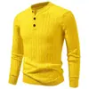Suéter Henley masculino para outono e inverno, trançado, cor sólida, manga longa, pulôver, casual, slim fit, segunda pele