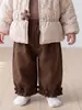 Ropa de invierno estilo coreano para bebé niña niña pequeña chaqueta acolchada floral suéter tejido pantalones de algodón con encaje conjunto para niña