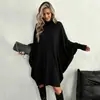 Vestido elegante de otoño e invierno para mujer, estilo europeo y americano, cruzado, manga murciélago suelta, sudadera de manga larga de cuello alto, abrigo tipo capa gris