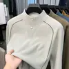 Dropshipping transfronterizo de camisetas de manga larga de alta calidad para hombre, tendencia de moda primavera-otoño, con cuello mao de dos botones y costuras visibles