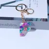 Llavero de Resina con Lentejuelas Letra Inglesa Transfronterizo Europeo y Americano Sentido Avanzado Morado Lindo Colgante para Bolsa Mochila Llavero Adornos