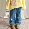 Ropa para niños Pear pantalones de niña invierno más terciopelo elegantes jeans para niños pierna recta pierna ancha pantalones Pantalones largos para bebé Clase A