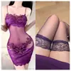 Lencería Sexy Fuego Naranja Tallas Grandes Camisola de Encaje Francés Puro Deseo Chica Caliente Body Ajustado Vestido de Noche para Mujer