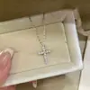 Collar Cruz de Plata de Ley S925 Incrustado con Diamantes para Mujer, Estilo Japonés, Diseño de Nicho de Gama Alta, Cadena para Clavícula, Popular en Xiaohongshu