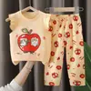 Traje de Manga Corta para Niños Algodón Puro Verano Camiseta para Bebé Ropa de Casa para Niños Pijamas para Niñas Ropa de Verano Ropa para Niños