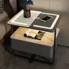Mesita de noche inteligente, diseño pequeño de arte en hierro, minimalista y moderno, con un toque de lujo, con tapa de losa de roca y madera maciza, y carga inalámbrica, adecuada para el dormitorio