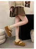 Zapatillas Birkenstock de Medio Abierto con Felpa de Otoño e Invierno para Mujer Zapatillas de Piel con Lazo Retro de Punta Cerrada Zapatillas de Algodón Perezosas para Exteriores