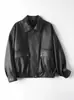 Jaqueta de Couro Genuíno HN6102-1 Grão de Elefante Pele de Ovelha Silhueta Solta Estilo Biker Europeu Americano Jaqueta de Lapela Roupa Exterior Feminina