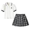 Conjunto de Manga Curta para Meninas Roupas de Verão 2025 para Meninas Camisa Polo Saia Conjunto de Duas Peças Roupas para Crianças Grandes Femininas Estilo College
