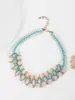 Moda europea y americana metal rosa collar exagerado grande doble fila cristal tejido temperamento joyería