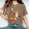 [Transfronterizo 230g] Comercio Electrónico Transfronterizo de Amazon Camiseta de Algodón Puro Lavado Desgastado Estampado de Zorro Manga Corta Ancha
