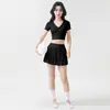 Conjunto de top de yoga de malla corto que revela la cintura y falda deportiva plisada, adelgazante y transpirable, conjunto de dos piezas para fitness y tenis