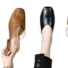 Medias Pantuflas de Piel Suave con Punta de Dedo para Mujer 2026 Verano Nuevo Punta Cuadrada Tacón Grueso Retro Tacón Alto Sandalias Mula para Exterior