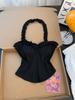 Moda Estilo Hot Girl Sexy Elegante Conjunto Feminino Verão Novo Xadrez Gola Halter Top Tubo Calça Casual de Pernas Largas Conjunto de Duas Peças