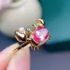 Anillo con Colgante de Plata de Ley S925 Incrustado de Topacio Rosa Natural Base Dorada Electrochapada Piedra 6*8mm